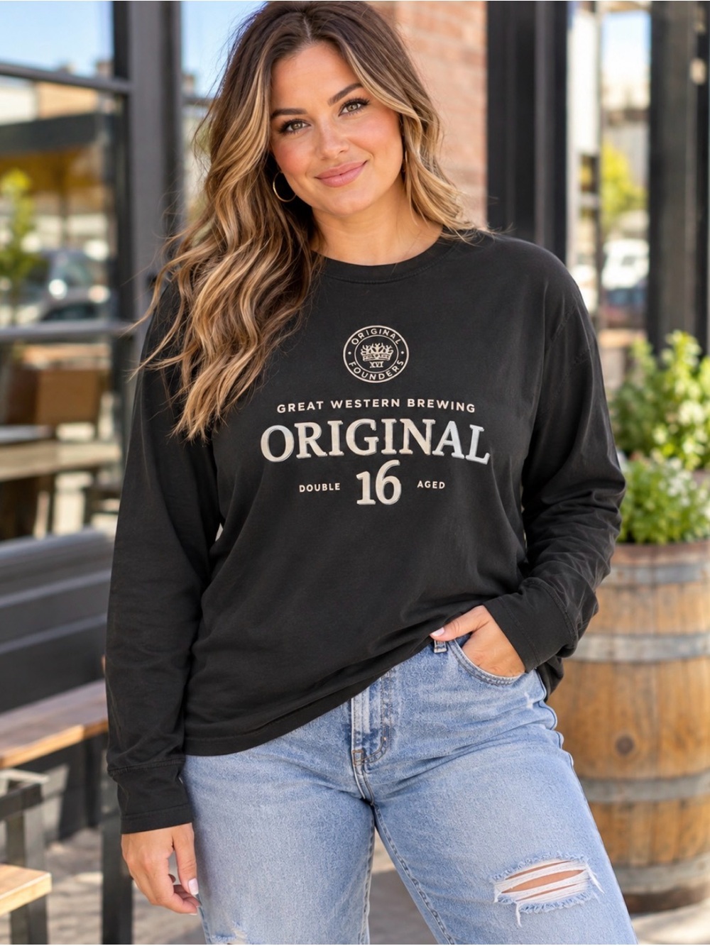 Great Western Brewing Original 16 Black Graphic Long Sleeve Shirt Womens L